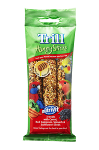 Trill Honey Sticks For Parrots 3 Sticks With Carrot Red Capsicum Spinach Sunflower Seeds 105G